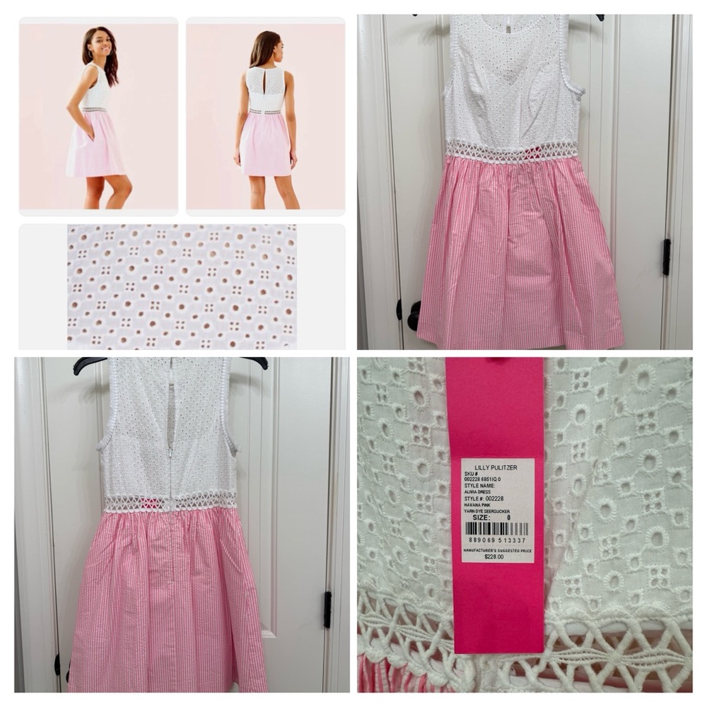 Lilly Pulitzer Alivia White Eyelet and Pink Striped Dress
